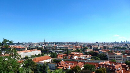 Fototapeta premium Scenic aerial view of Prague old town area from Prague castle complex