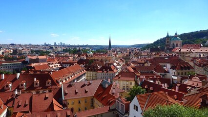 Scenic aerial view of Prague old town area
