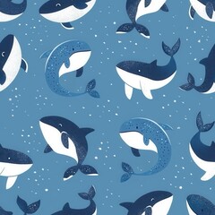 Whimsical Cartoon Whale Pattern – Playful Ocean-Themed Illustration for Kids