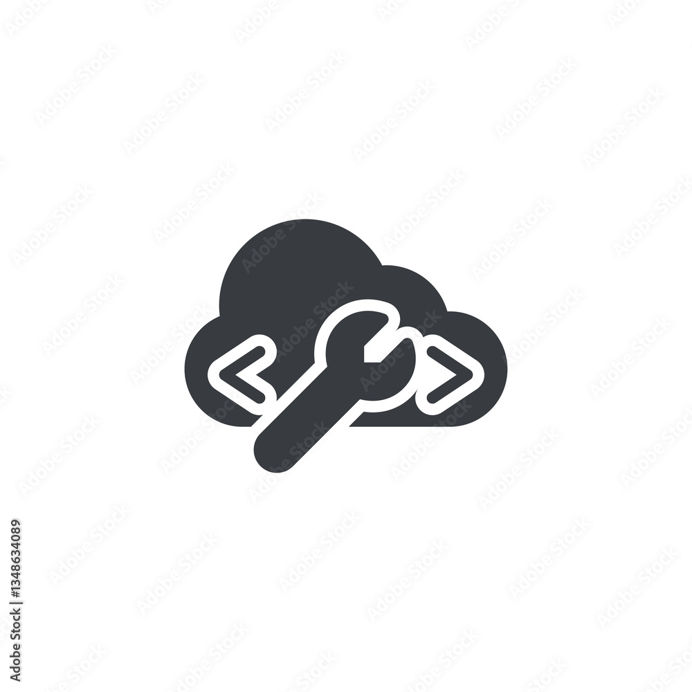 Poster cloud with a wrench and code brackets vector icon