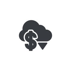 Cloud with a dollar sign and downward arrow vector icon