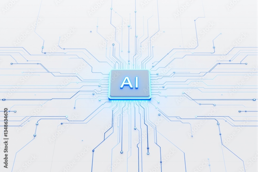 Poster AI chip with glowing circuits symbolizing advanced artificial intelligence technology.