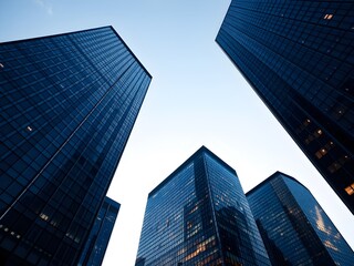 Corporate office buildings towers skyscrapers low angle