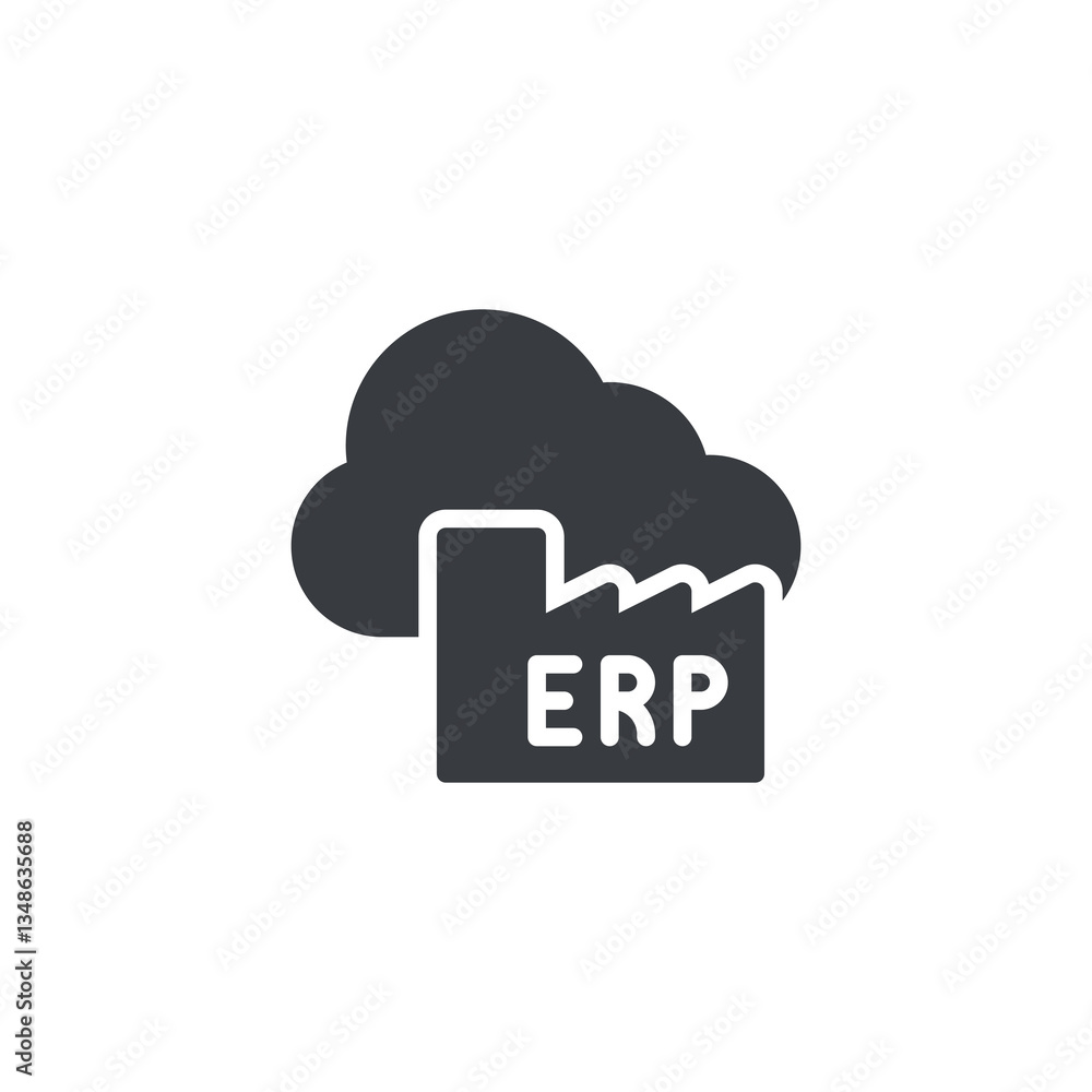 Poster cloud with a factory and database vector icon