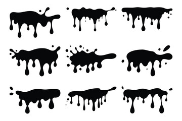 Isolated Black Paint Splatter Collection on White Background Ink Drop Elements