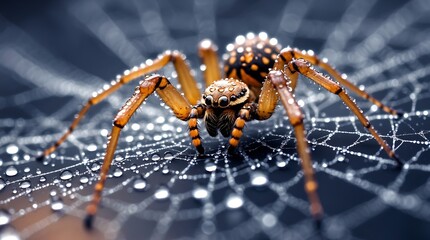 Macro shot of dew collecting on a spider web highlights climate change impact