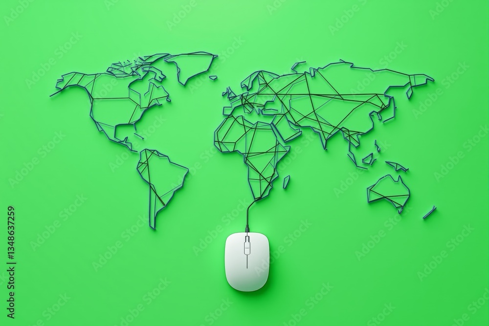 Poster Digital connectivity concept with computer mouse and world map.