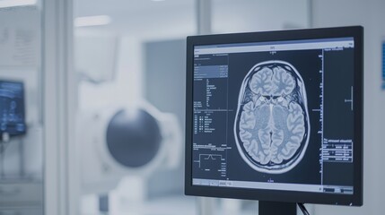 Advanced medical imaging room featuring a brain scan and cutting edge diagnostic equipment
