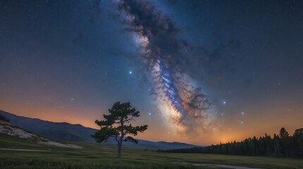 Captivating view of the Milky Way above a quiet landscape at twilight
