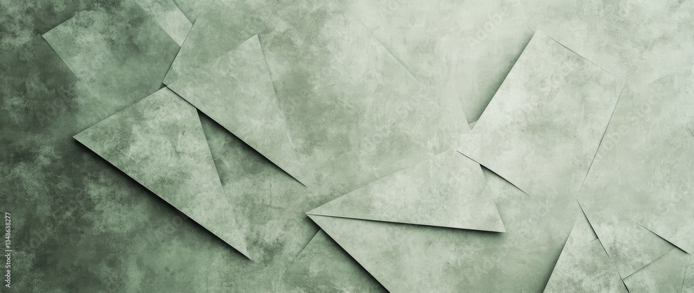 Poster geometric shapes in green hues create an abstract background for design and art projects