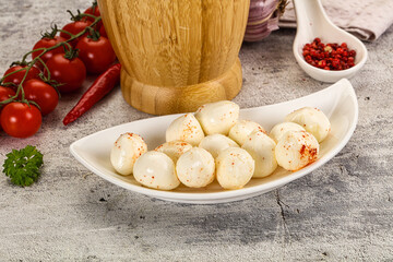 Mozzarella balls cheese in the bowl