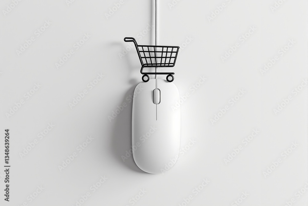 Poster Creative concept of online shopping with computer mouse and shopping cart.