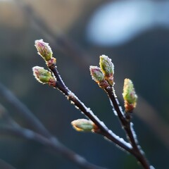 Early spring buds on thawing branches