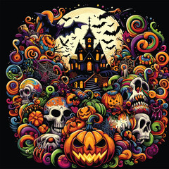 Fototapeta premium Halloween vector colorful t-shirt design