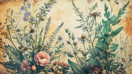 Vintage Floral Botanical Print Wall Art Decor