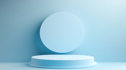 Minimalistic light blue podium against a gradient background