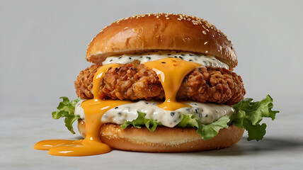 A pulled pork sandwich and a cheeseburger on a wooden table and black background with lettuce tomato and onion