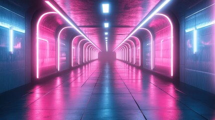 Neon Lights Tunnel: Futuristic Cyberpunk Corridor