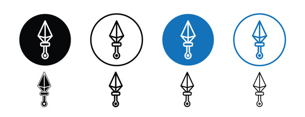 Set of 8 pixel perfect Kunal icon with 1 unexpanded, 1 silhouette, A sharp kunai icon, symbolizing stealth, ninjas, and martial arts in a bold vector style.