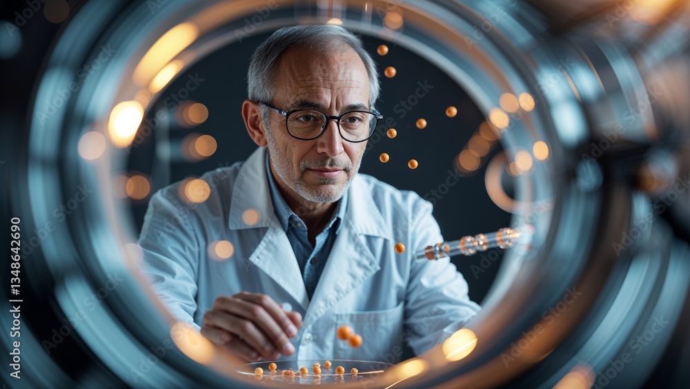 Poster scientist analyzing molecular structures in a laboratory setting during an experimental research ses