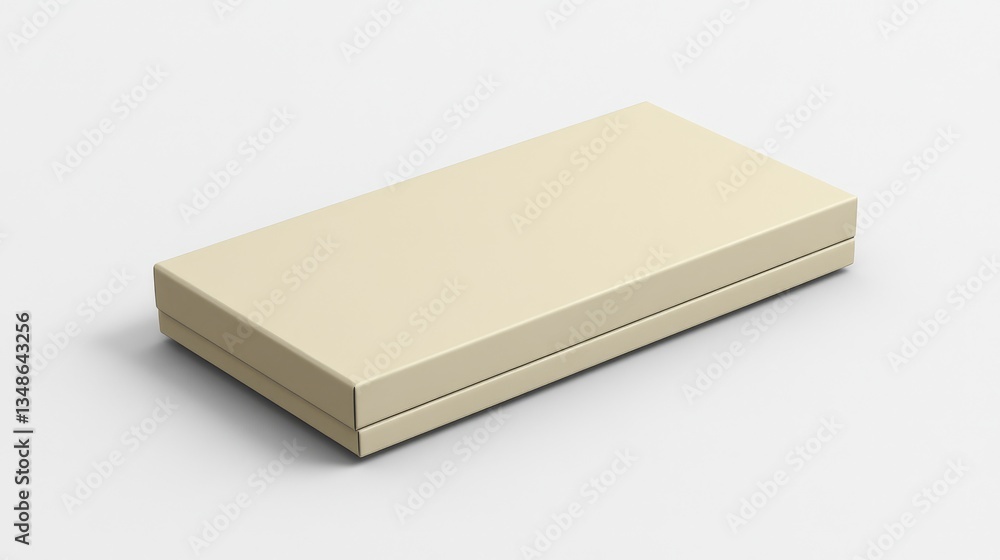 Poster a neutral-colored product box with a smooth surface, resting on a plain background, ready for custom