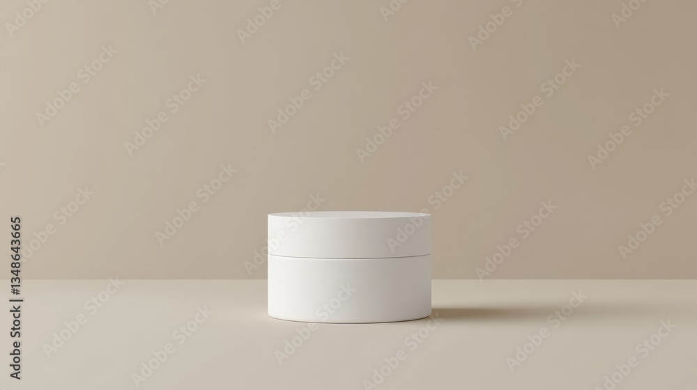 Poster a plain, cylindrical product container with smooth edges, placed on a soft background, offering spac