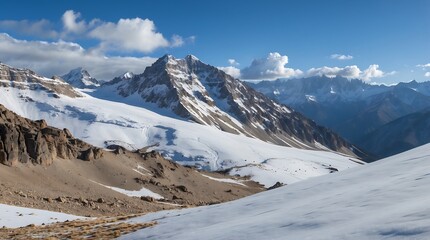 Fototapeta premium Reduced snowpack observed on mountain highlighting climate change impacts on ecosystems