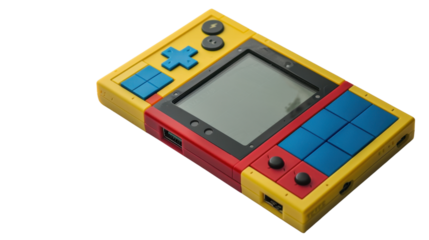 Colorful retro handheld gaming console isolated on transparent background