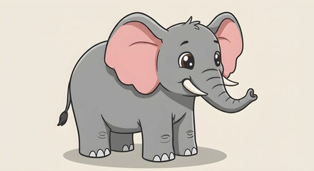 Fototapeta premium Charming cartoon African elephant with expressive eyes, friendly smile, playful trunk.