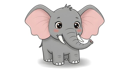 Fototapeta premium Charming cartoon African elephant with expressive eyes, friendly smile, playful trunk.