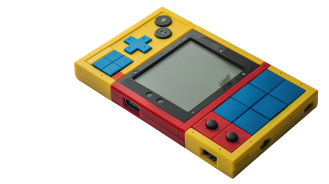 Colorful retro handheld gaming console isolated on transparent background - Powered by Adobe