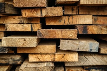 Stack of wooden planks with natural grain patterns. Neural network AI generated