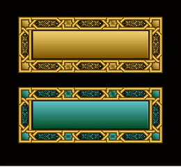 Elegant Ornate Frames with Gold and Green Intricate Designs on Black Background