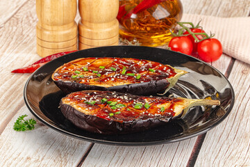 Baked eggplant with teriyaki sause