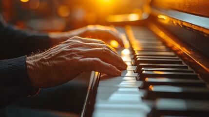 man hands playing the piano, close-up view, perspective view --chaos 30 --ar 16:9 --stylize 500 --v 6.1 Job ID: 94729769-9678-4b4d-9f75-8adadb6a6684
