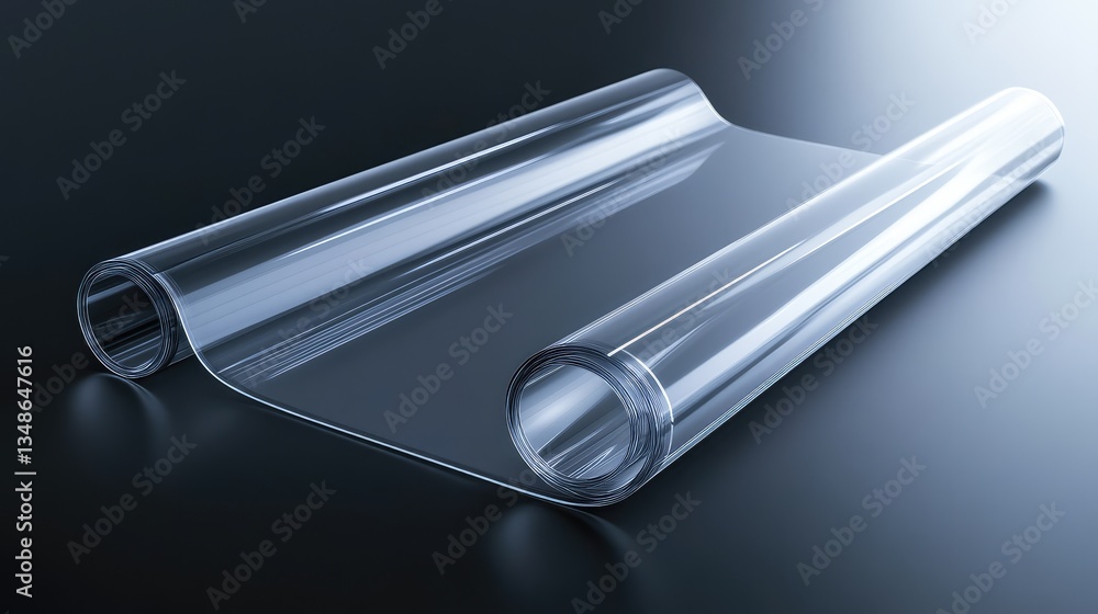 Poster a smooth plastic sheet, partially curled at the edges, creating a minimalist look with ample space f