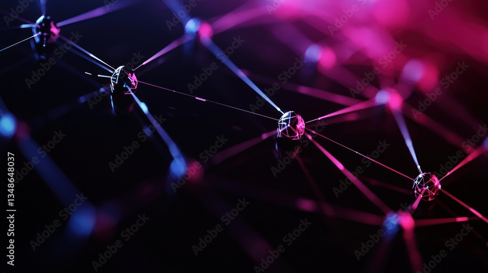 Poster abstract representation of interconnected nodes and lines in vibrant colors, symbolizing technology