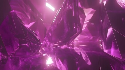 Abstract shapes reflecting light in a dark room environment