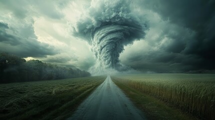 Imminent Tornado Threat: A Dark and Ominous Storm Approaches Rural Road