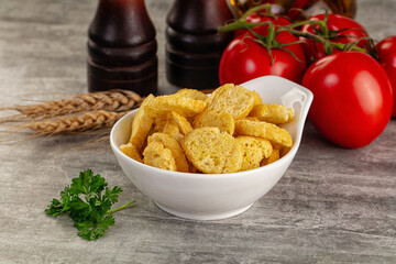 Crunchy croutons heap - roasted bread