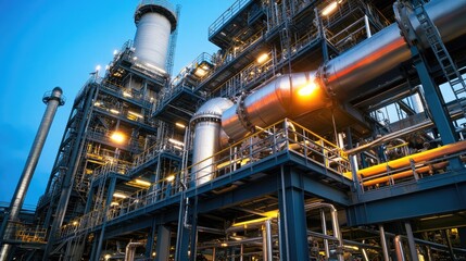 Fototapeta premium A heavy industrial plant with massive gears, pipes, and metal structures.
