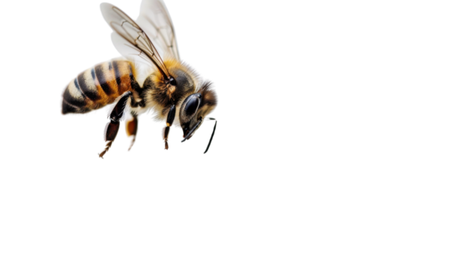 Honey bee flying with transparent background, perfect for easy integration