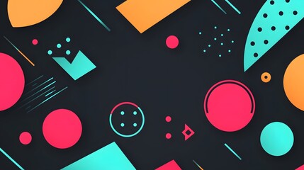Colorful geometric shapes arranged on a dark gray background design
