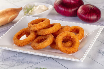 Golden fried onion rings snack