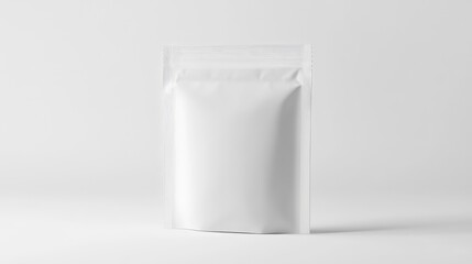 A white rectangular pouch with a matte finish, standing upright on a plain white background, perfect for branding designs.