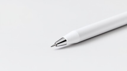 Close-up of a white pen on a white surface