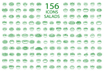 Salad icon set. Vector collection of various types of salads.