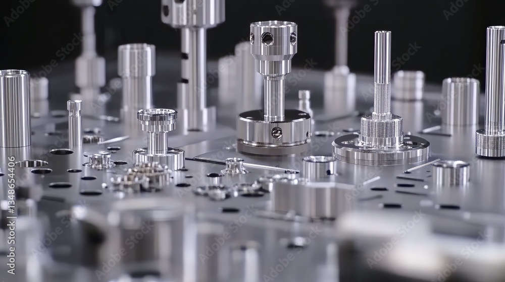 Aufkleber a close-up of precision engineering tools arranged on a metallic surface.