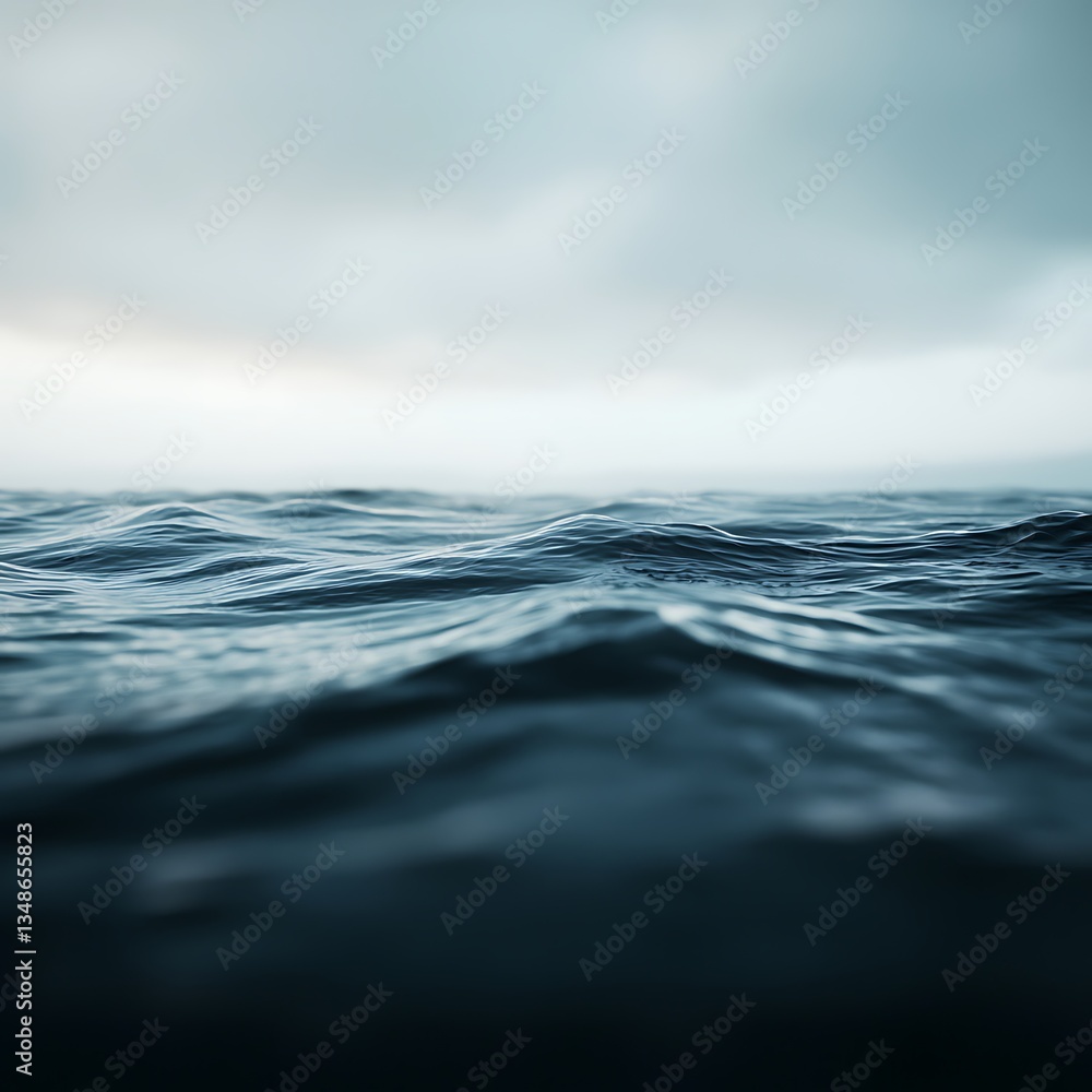 Poster a serene view of calm ocean waves under a cloudy sky, evoking a sense of tranquility and connection 