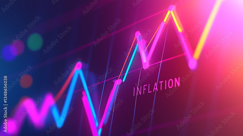 Poster a vibrant graph depicts fluctuating inflation rates, showcasing dynamic changes with colorful lines 